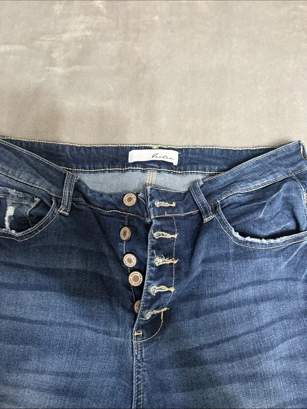 KanCan Dark Blue Distressed Button Fly Slim Boyfriend Jeans item 72509